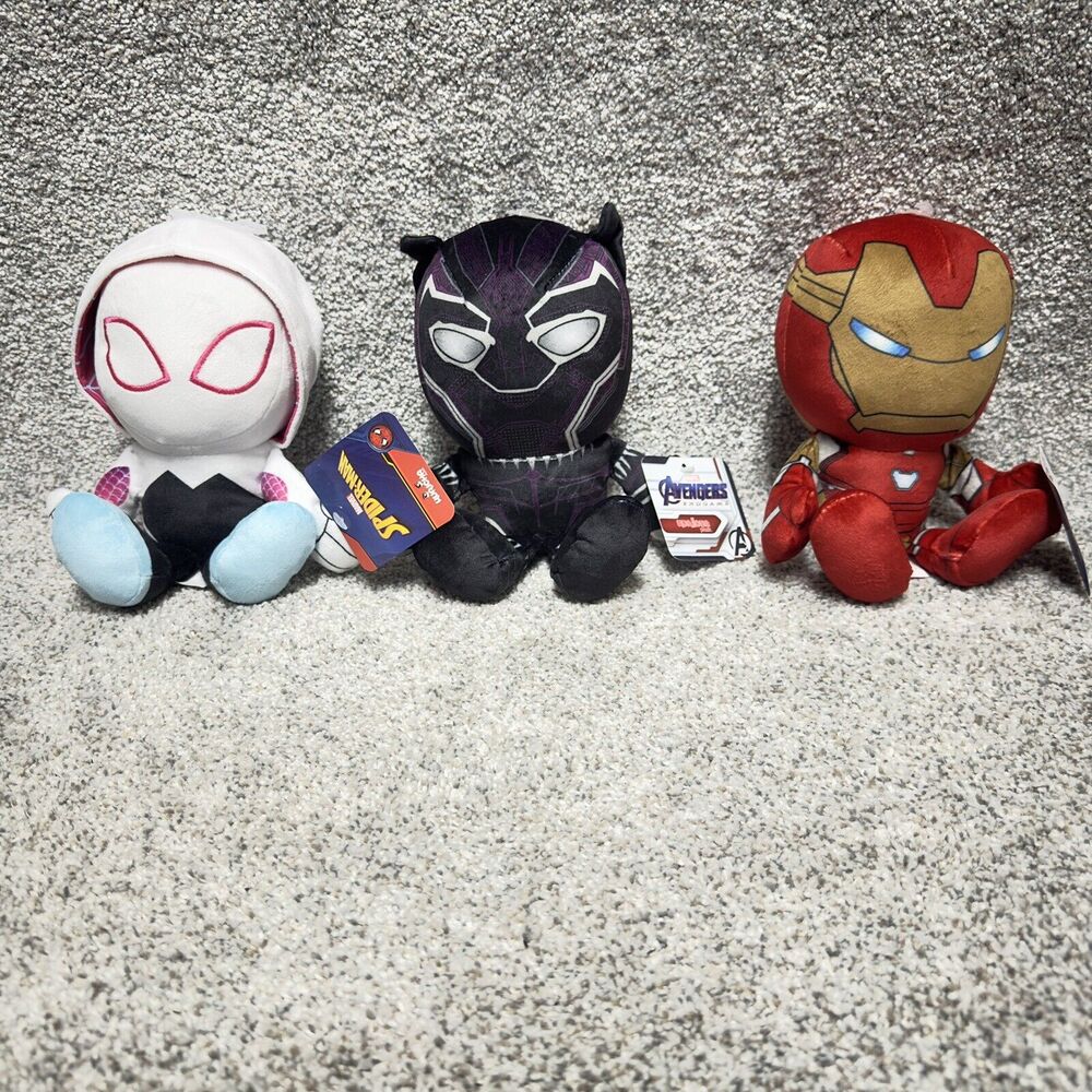 Lot Of 3 Bleacher Creatures Marvel 8 Inch Iron Man Black Panther Ghost Spider